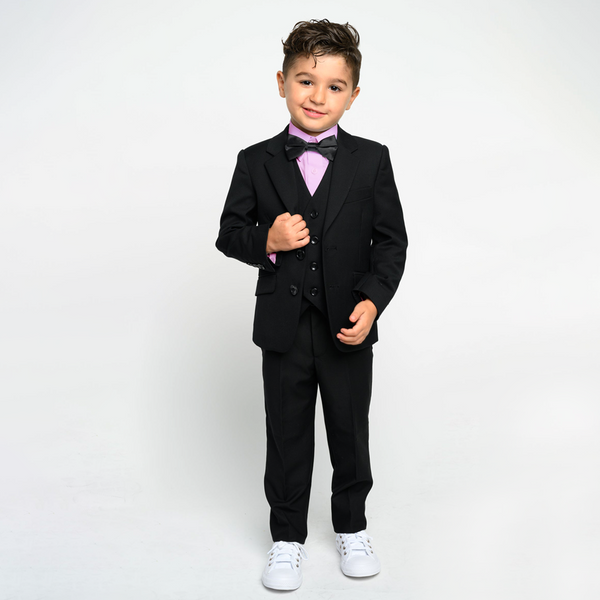 Baby Boy 4 Piece Set Black / Purple Formal Suit Set