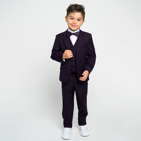 Baby Boy 4 Piece Set Dark Purple / White Formal Suit Set
