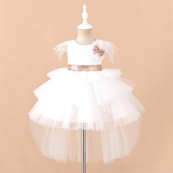 Baby Girl White Sequence Glitter Bow Fancy Frock