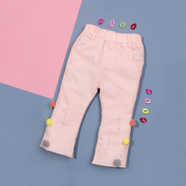 Baby Girl Light Pink Cotton Multi Fur Bunch Pant
