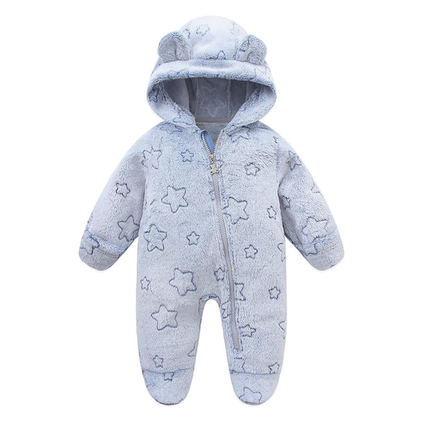 Baby Boy Blue Star Fleece Hood Full Romper