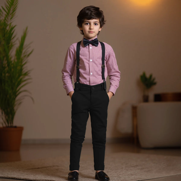 Baby Boy Red Small Checked Formal Gallis Set