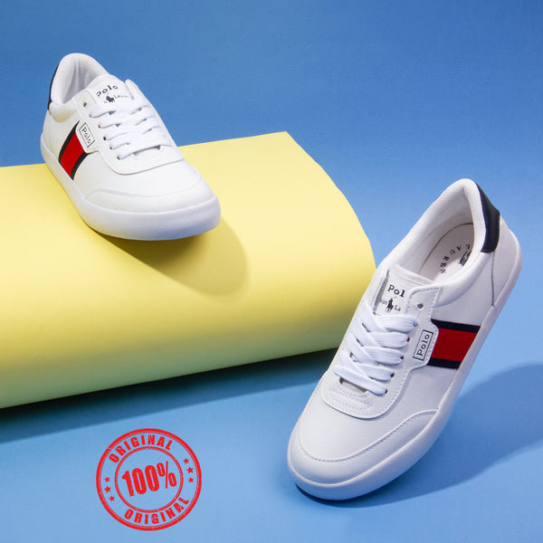 Polo-R.L Boy White/Red Strap Lace-Up Shoes