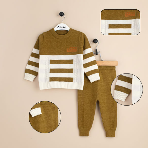 Baby Boy Mustard Stripes wool 2pc set