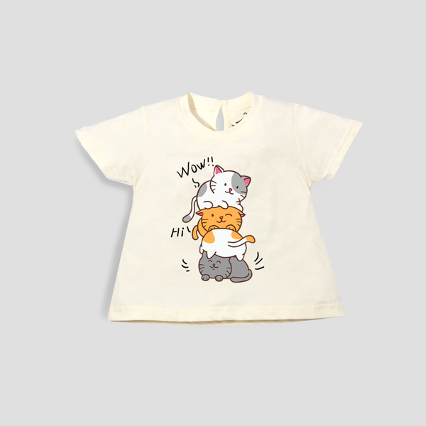 Baby Girl T-Shirt Top Cream Cat Print