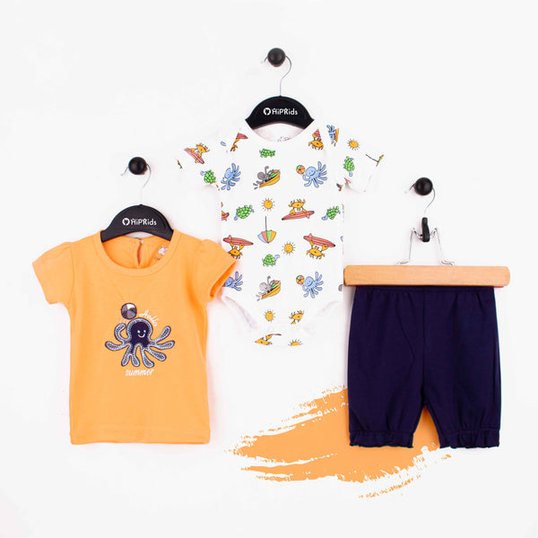 Baby Girl 3 Piece Set Orange Hello Summer