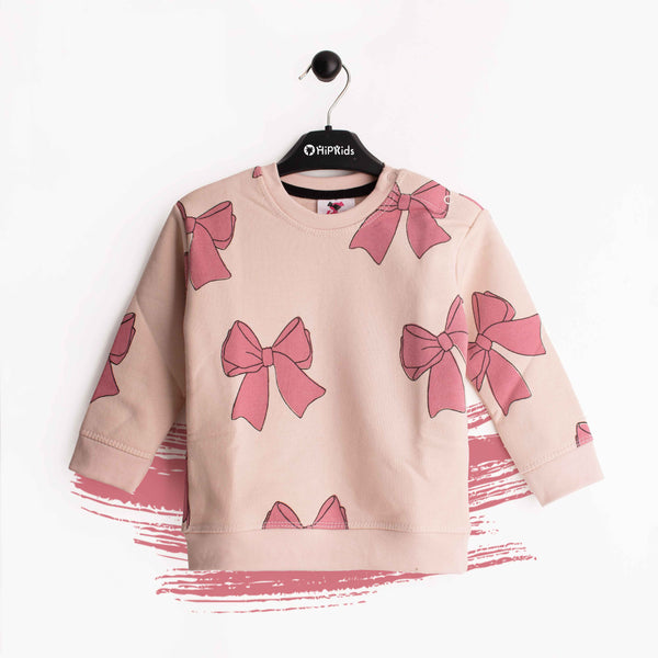 Baby Girl Pink Bow Print Sweatshirt