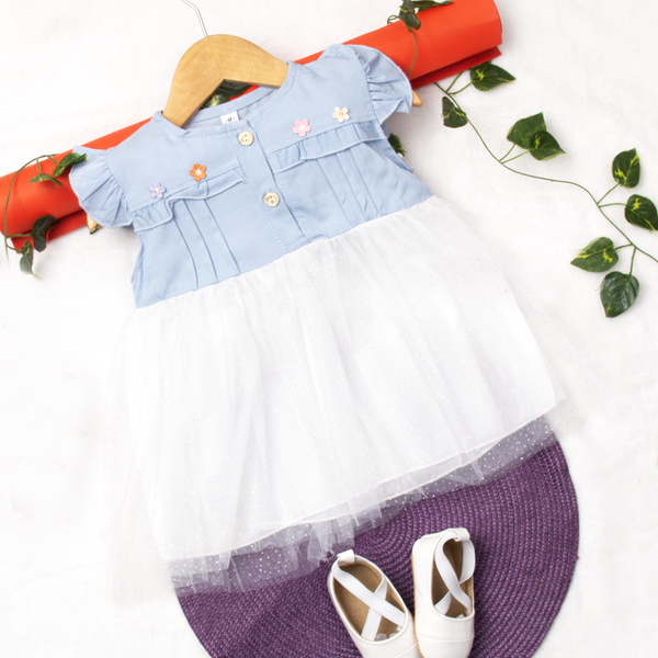 Baby Girl Blue/White Multi Flowers Long Shirt