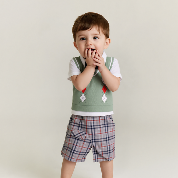 Baby Boy Green / Checked 2 piece Set
