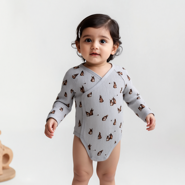 Baby Girl Bodysuits Grey Rabbit Print