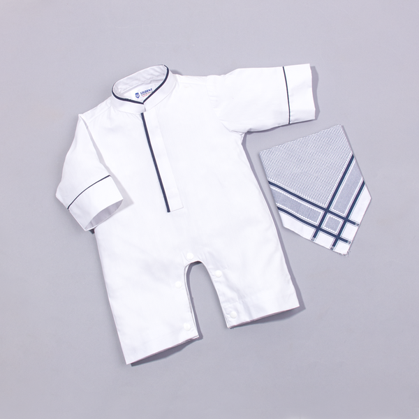 Baby Boy White Jubba Thobe Romper With Bib