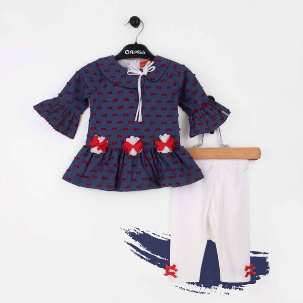 Baby Girl 2 Piece Set White / Red Flowers