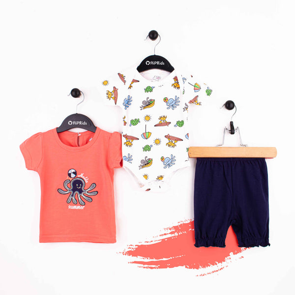 Baby Girl 3 Piece Set Peach Hello Summer