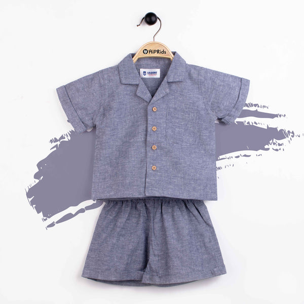 Baby Boy 2 Piece Safari Suit Blue / Grey Self