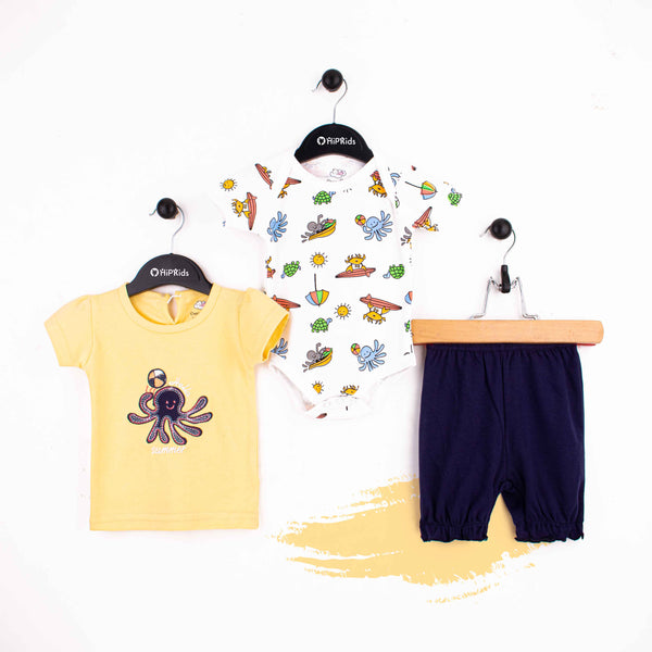 Baby Girl 3 Piece Set Yellow Hello Summer