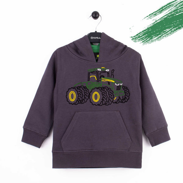 J-Deere Boy Grey tractor Embroidered Fleece Hoody