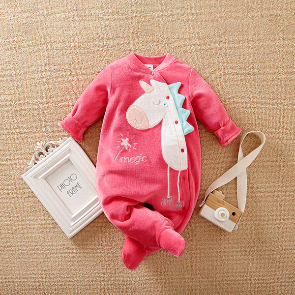 Baby Girl Fleece Romper 3D Pink Unicorn