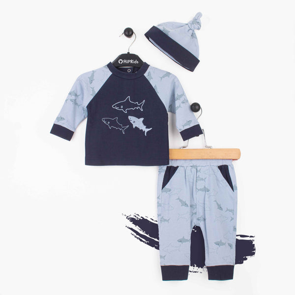 Baby boy 3 Piece Set Blue Shark
