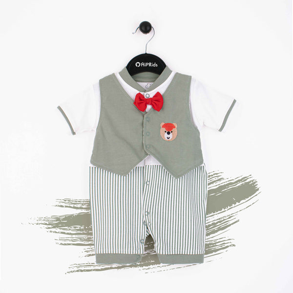 Baby Boy Green Formal Bear Romper