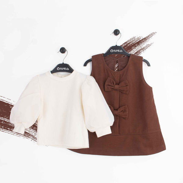 Baby Girl Brown Double Bow Frock