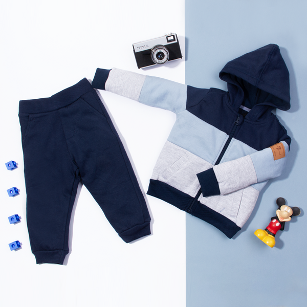 Baby Boy 2 Piece Zipper Track Suit With hoodie Blue/Grey