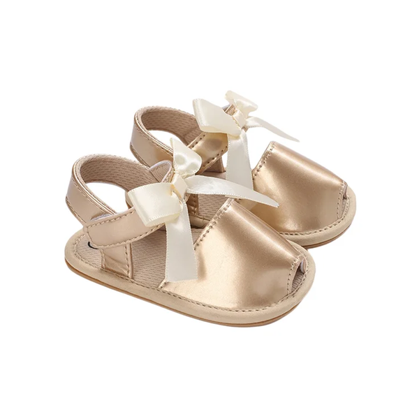 Baby Girl Golden Bow Sandal Walking Sole