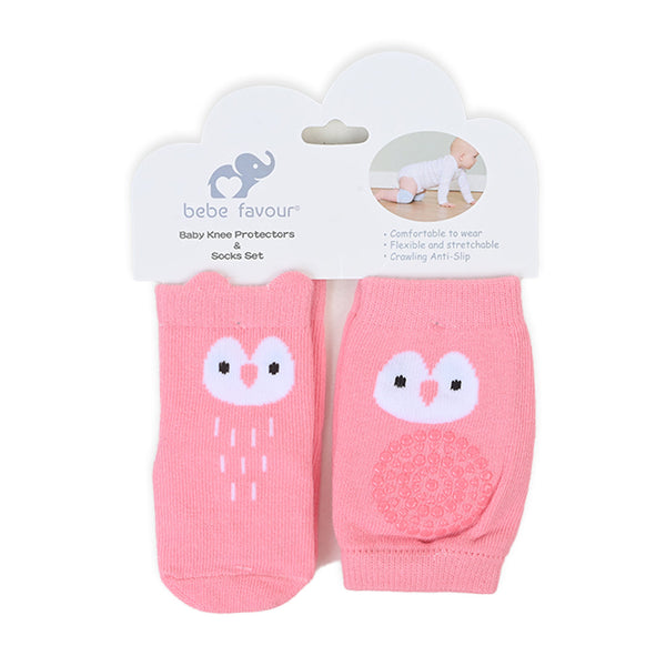 Bebe Favour Pink Owl Socks And Knee Pad