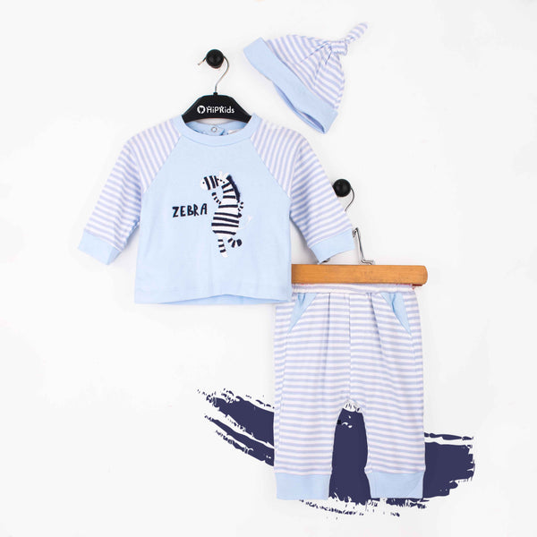 Baby boy 3 Piece Set Blue Zebra