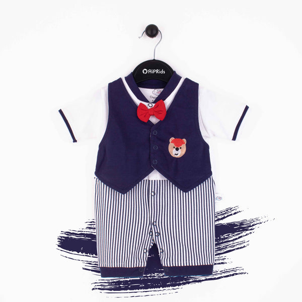 Baby Boy Light Blue Formal Bear Romper