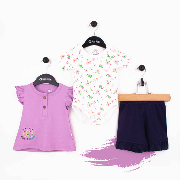 Baby Girl 3 Piece Set Purple Always Happy