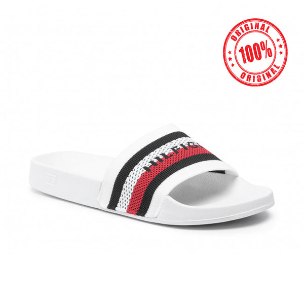 TH Tommy knitted slides with flag logo in white