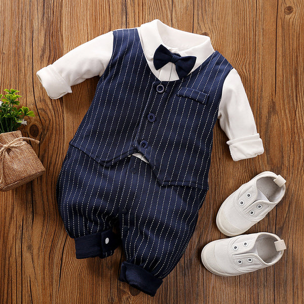 Baby Boy Formal Romper Blue Lines
