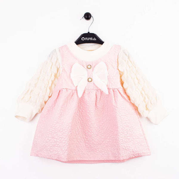 Baby Girl Off White Big bow Pink Frock