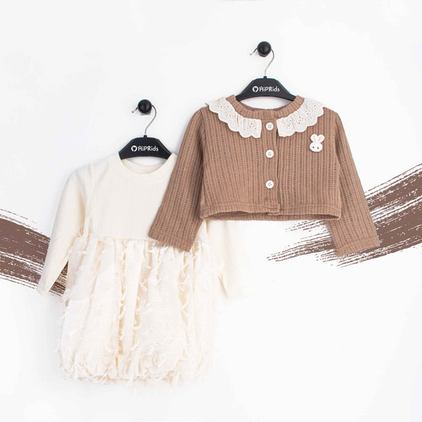 Baby Girl Brown Cardigan Fancy Frock