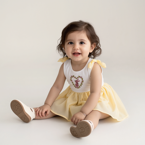 Baby Girl 2 Piece Set Yellow Embroidered Rabbit