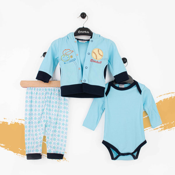 Baby Boy 3 Piece Set With Hoodie Baseball