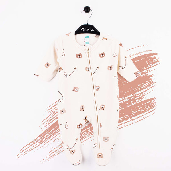 Baby unisex Fleece Zip Full Romper Bear Face