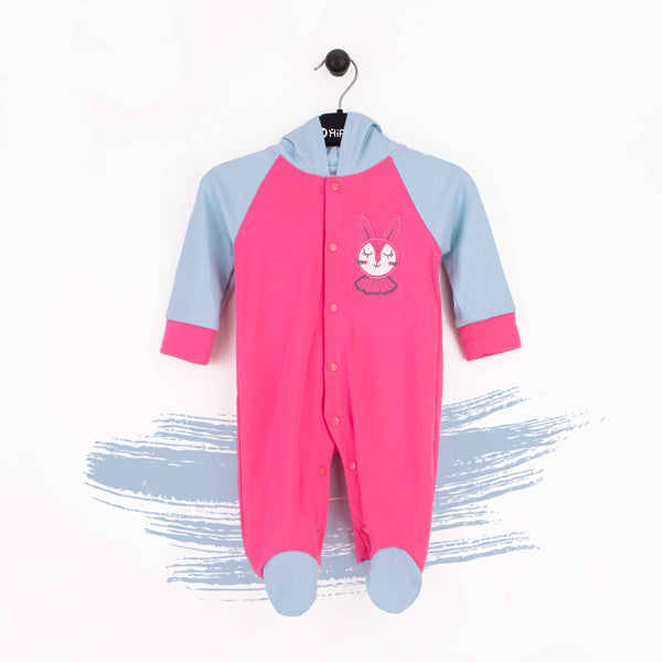 Wonder-child Pink Cartoon Romper With Hoodie