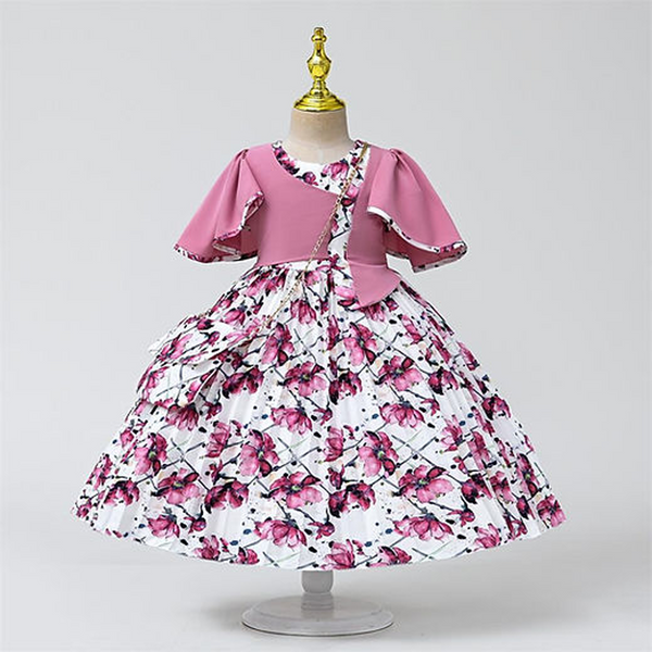 Girl 2 Piece Pink Fancy Frock Floral Print