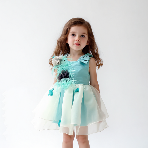 Baby Girl Sea Green Butterflies Fancy Frock