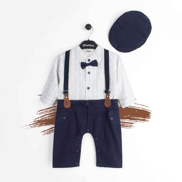 Baby Boy Formal Romper White Print