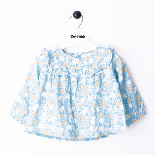 Baby Girl Full Sleeves Top Blue Small Flowers Print