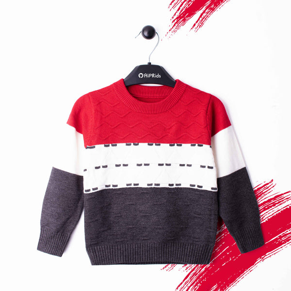 Baby Boy Long Sleeves Sweater Red / Grey Shoulder Strap