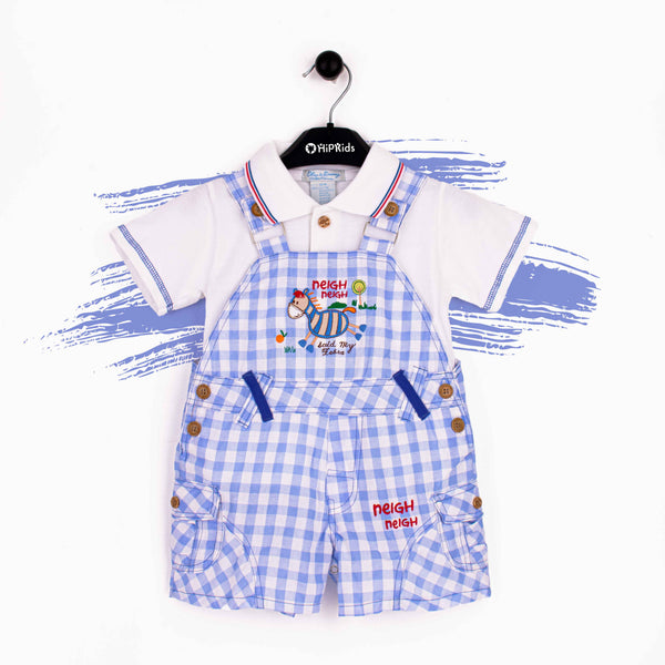 Baby boy 2 Piece dungaree set Blue Checked Zebra