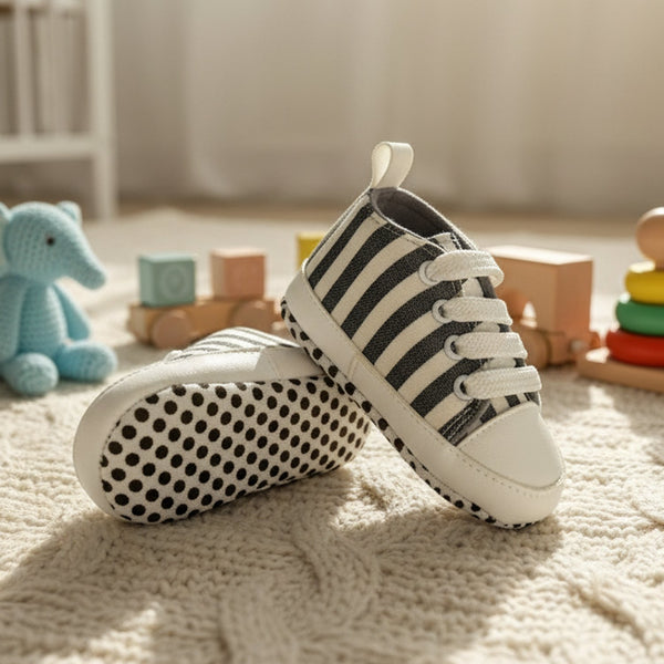 Baby Boy Dark Grey Stripes Print Pre-walker