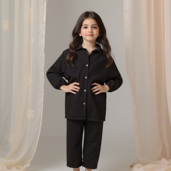 Girl Black Crinkle Co-Ord Set
