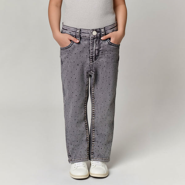Baby Girl Grey Black Polka dots Print Pant