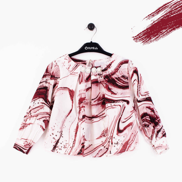 Baby Girl Pink Marble Print Chiffon Top