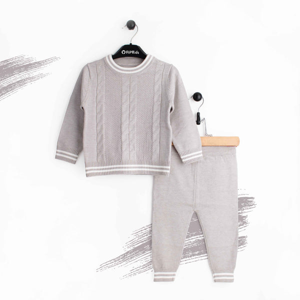 Baby Boy 2pc set wool Grey / White Stripes