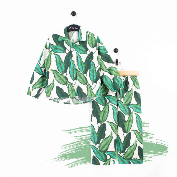 Girl Co-Ord Set Green Leafs Print